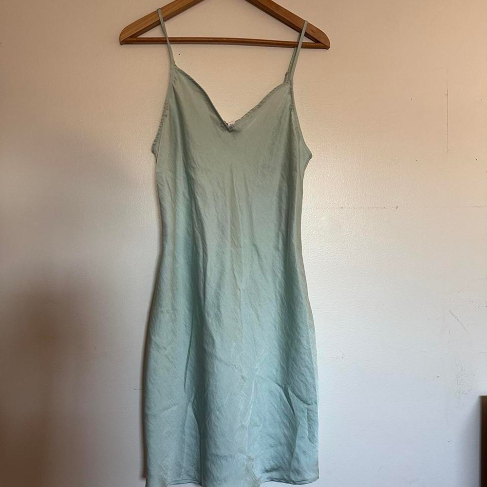 Turquoise Teal Mermaid Satin Mini Slip Dress Blue Green Size M